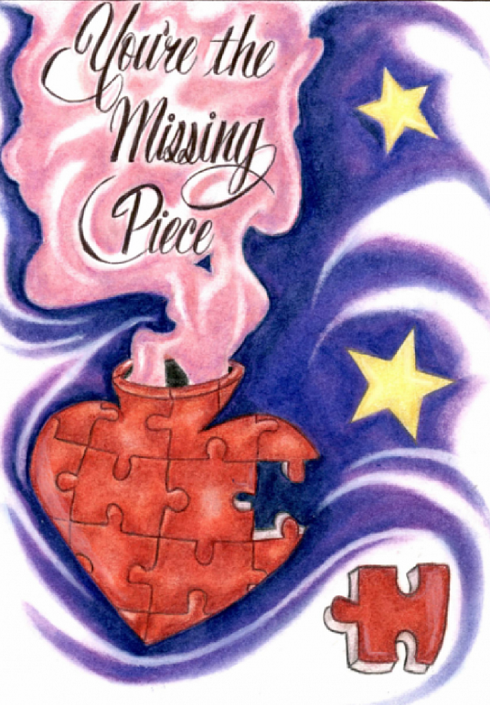 #003 "You're the missing piece" Prismacolor on Bristol 400 paper. Original work is not for sale.